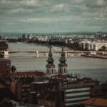 Most Małgorzaty nad Dunajem w Budapeszcie z lotu ptaka